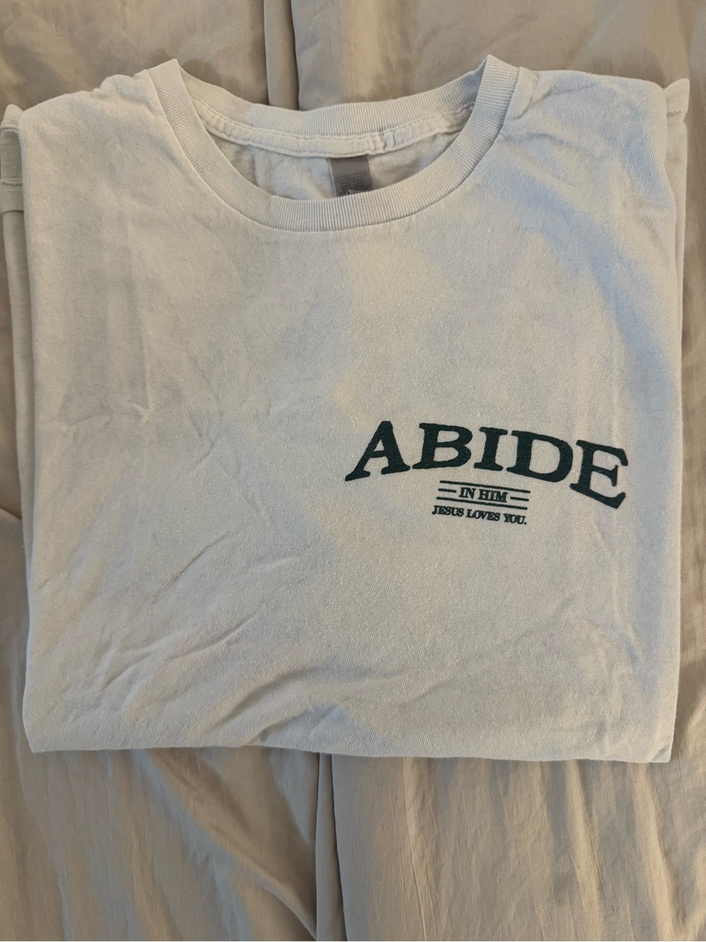 Abide Short-Sleeve Tee — White with Dark Green Print